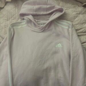 Adidas Pastel Pink Hoodie with White Stripes
